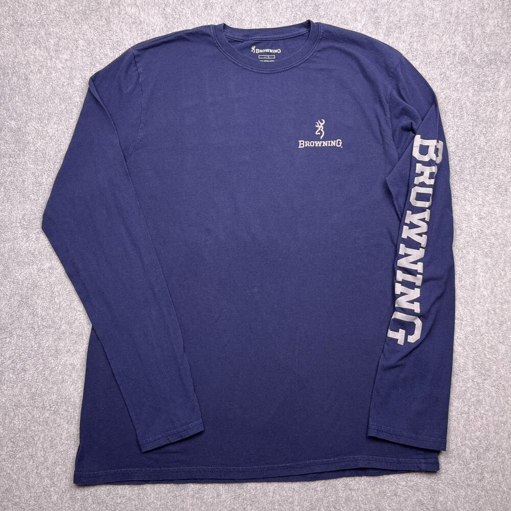 Browning Shirt Mens Large Blue‎ Cotton Crew Neck Long Sleeve